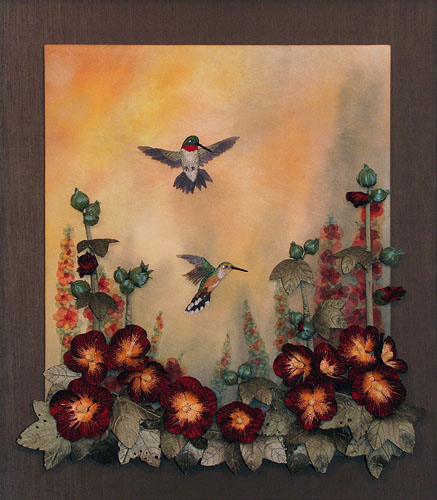 Hollyhocks and Hummingbirds